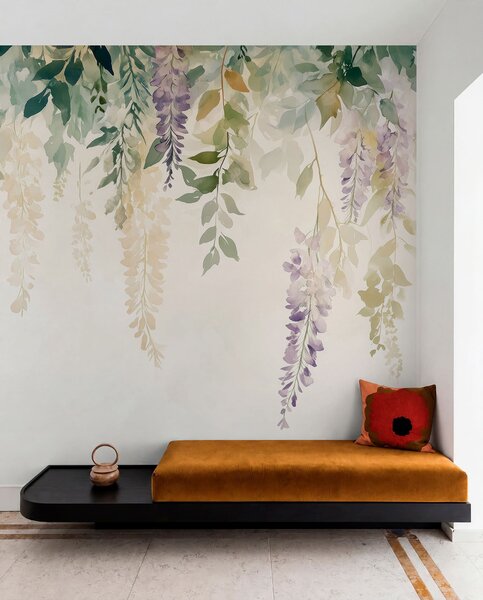 Tapet Wisteria ornament floral, floral, acuarelă, culori naturale, Fototapet Flori, w01545 : Uwalls.ro