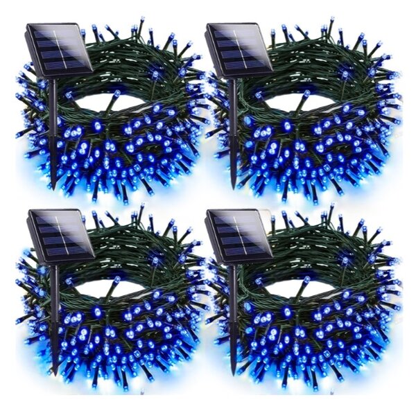 Set 4 x Instalatie cu Incarcare Solara 100 LED, 10 Metri - Albastru