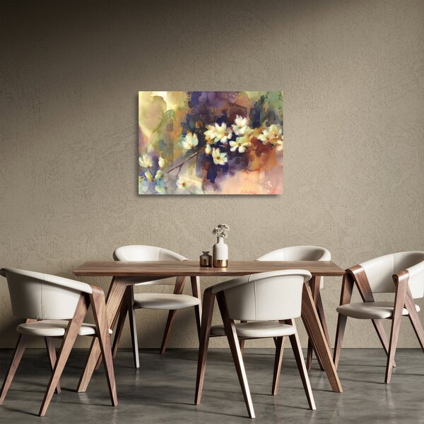 Tablou pe sticlă - Magnolii albe, pictură (70x50 cm)