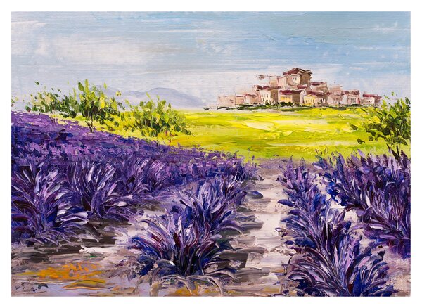 Tablou pe sticlă - Provence, Franța, pictură în ulei (70x50 cm)