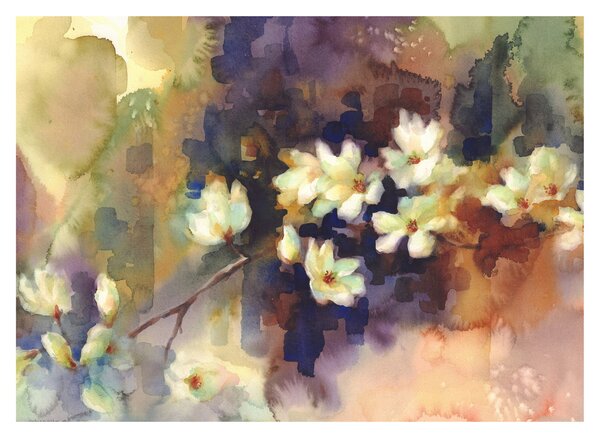 Tablou pe sticlă - Magnolii albe, pictură (70x50 cm)