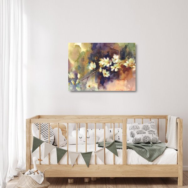 Tablou pe sticlă - Magnolii albe, pictură (70x50 cm)