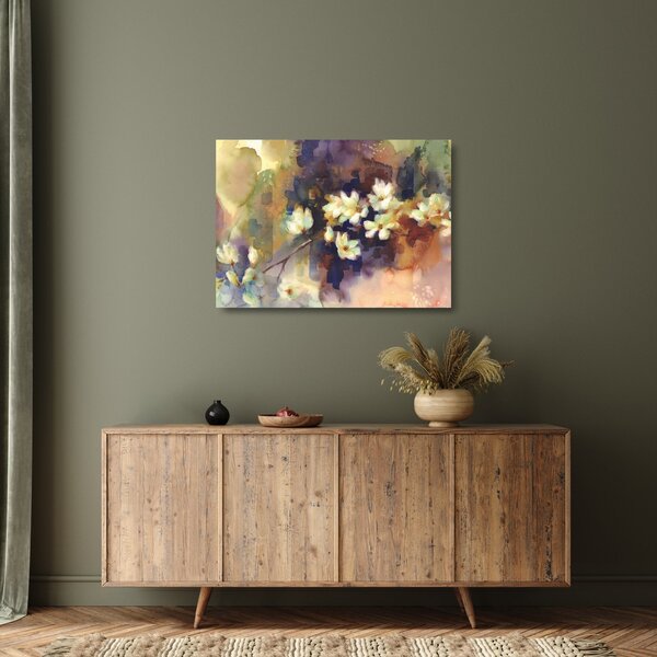 Tablou pe sticlă - Magnolii albe, pictură (70x50 cm)