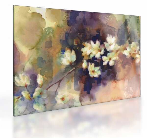 Tablou pe sticlă - Magnolii albe, pictură (70x50 cm)