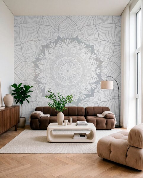 Tapet Mandala rotundă, tapet pentru spațiul de yoga sau pentru a armoniza spațiul personal. Mandala de, Fototapet Designer, w01088v2 : Uwalls.ro