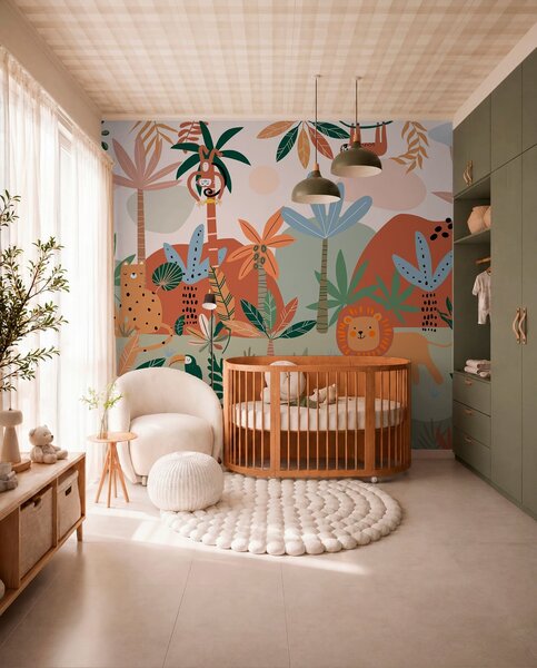Tapet Animale amuzante din grădina zoologică a junglei tropicale, Fototapet Pentru Copii, w01720 : Uwalls.ro