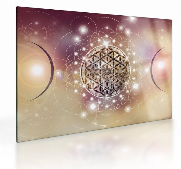Tablou pe sticlă - Mandala cu elemente (70x50 cm)