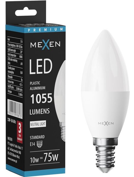 Mexen Nova, Bec LED E14, C37, 10W, cald - 3000K, 1055 lm - L102-E14-1030-01
