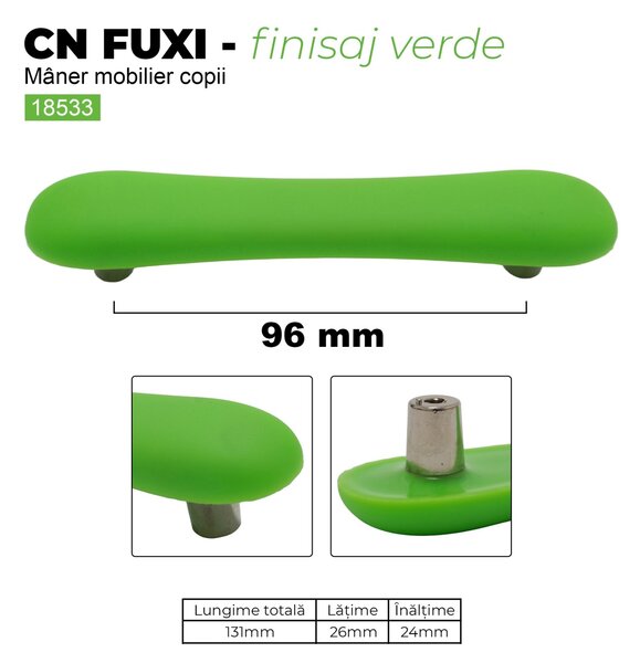 Maner mobilier pentru copii model CN FUXI , 96 mm, finisaj verde | mov | rosu