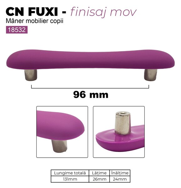 Maner mobilier pentru copii model CN FUXI , 96 mm, finisaj verde | mov | rosu