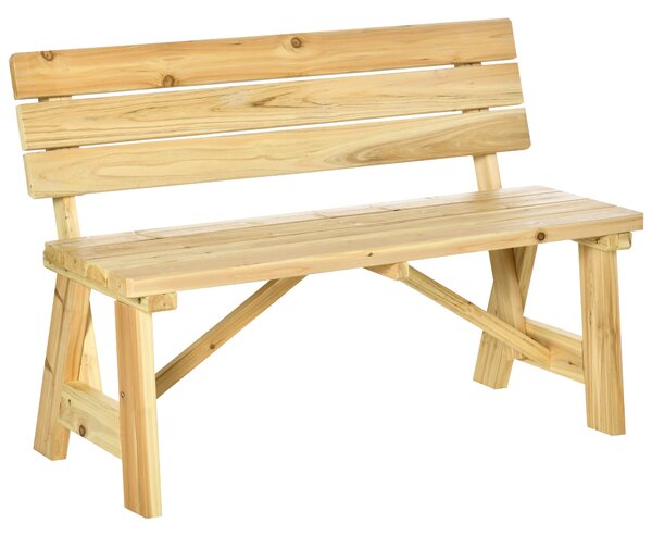 Outsunny Banca pentru Exterior din Lemn, Banca 2 Locuri pentru Gradina cu Sipci cu Spatar Inalt, 116x56x80cm, Culoare Natur | Aosom Romania