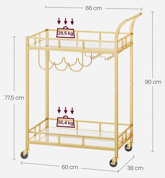 Carucior de bar Vasagle Auriu 65.8x38x90.2 cm