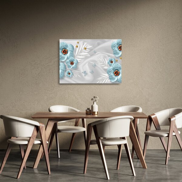 Tablou pe sticlă - 3D Flori albastre (70x50 cm)