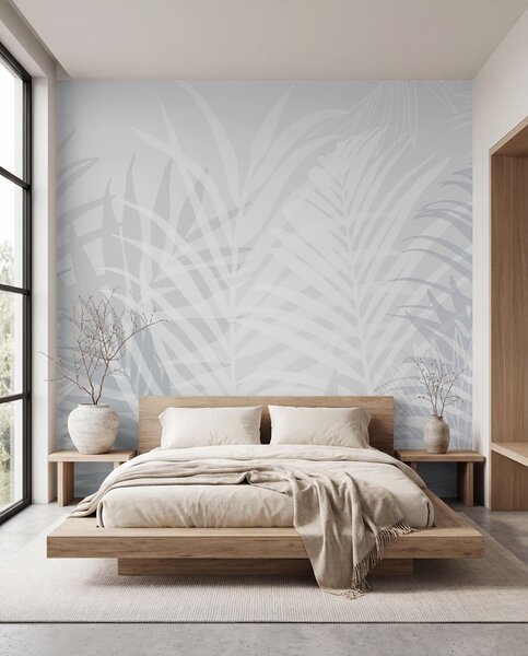 Tapet Trendy tropical frunze albastru deschis, Fototapet Natură, w02026v3 : Uwalls.ro