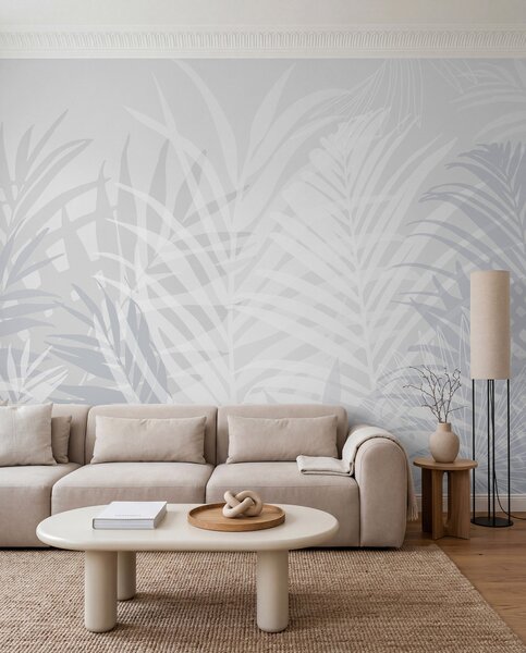 Tapet Trendy tropical frunze albastru deschis, Fototapet Natură, w02026v3 : Uwalls.ro