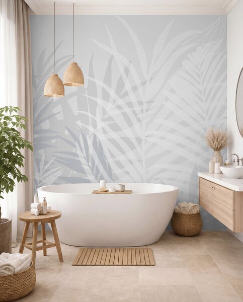 Tapet Trendy tropical frunze albastru deschis, Fototapet Natură, w02026v3 : Uwalls.ro