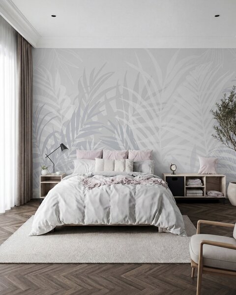 Tapet Trendy tropical frunze albastru deschis, Fototapet Natură, w02026v3 : Uwalls.ro