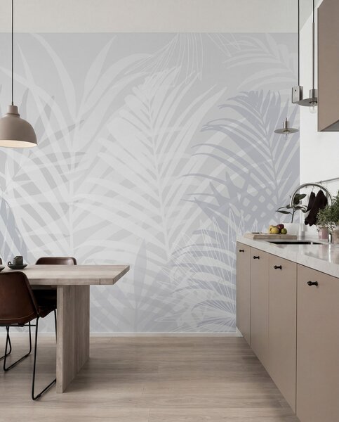 Tapet Trendy tropical frunze albastru deschis, Fototapet Natură, w02026v3 : Uwalls.ro