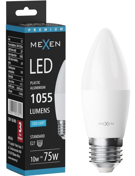 Mexen Nova, Bec LED E27, C37, 10W, Rece - 6500K, 1055 lm - L102-E27-1065-01