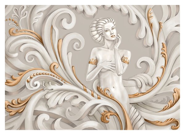 Tablou pe sticlă - Imagine a zeiței într-un fundal ornamental (70x50 cm)