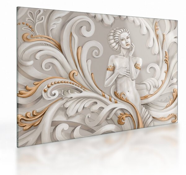 Tablou pe sticlă - Imagine a zeiței într-un fundal ornamental (70x50 cm)