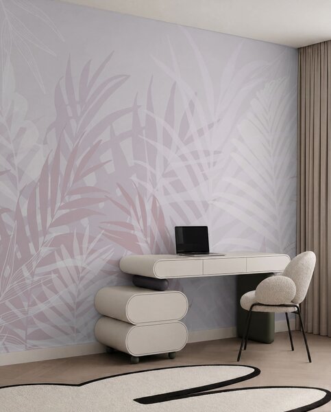 Tapet Trendy tropical frunze de culoare roz, Fototapet Natură, Fototapet Foi de palmier, w02026v4 : Uwalls.ro