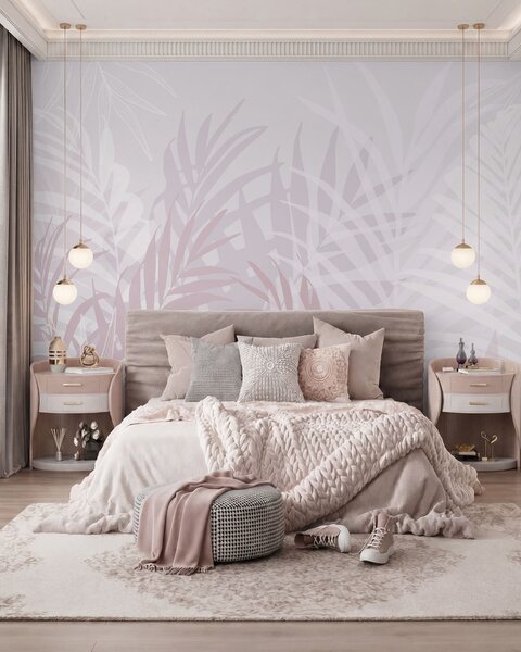 Tapet Trendy tropical frunze de culoare roz, Fototapet Natură, Fototapet Foi de palmier, w02026v4 : Uwalls.ro