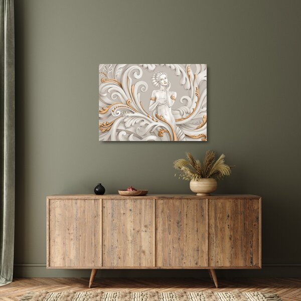 Tablou pe sticlă - Imagine a zeiței într-un fundal ornamental (70x50 cm)