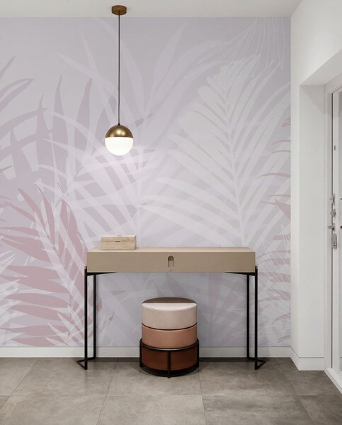 Tapet Trendy tropical frunze de culoare roz, Fototapet Natură, Fototapet Foi de palmier, w02026v4 : Uwalls.ro