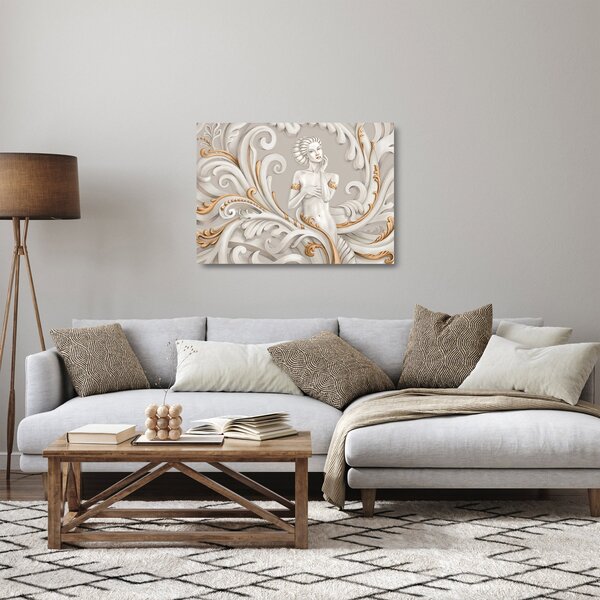 Tablou pe sticlă - Imagine a zeiței într-un fundal ornamental (70x50 cm)