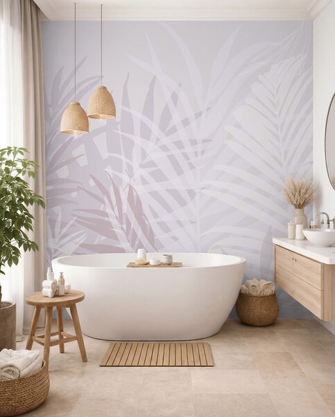 Tapet Trendy tropical frunze de culoare roz, Fototapet Natură, Fototapet Foi de palmier, w02026v4 : Uwalls.ro