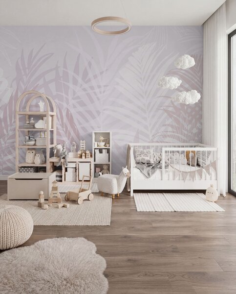 Tapet Trendy tropical frunze de culoare roz, Fototapet Natură, Fototapet Foi de palmier, w02026v4 : Uwalls.ro