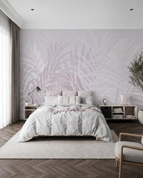 Tapet Trendy tropical frunze de culoare roz, Fototapet Natură, Fototapet Foi de palmier, w02026v4 : Uwalls.ro