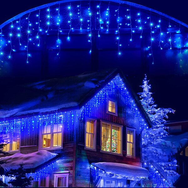 Instalatie pentru Craciun - Franjuri, cu LED-uri Tip Turturi, 12 metri - Albastru