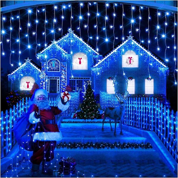 Instalatie pentru Craciun - Franjuri, cu LED-uri Tip Turturi, 12 metri - Albastru