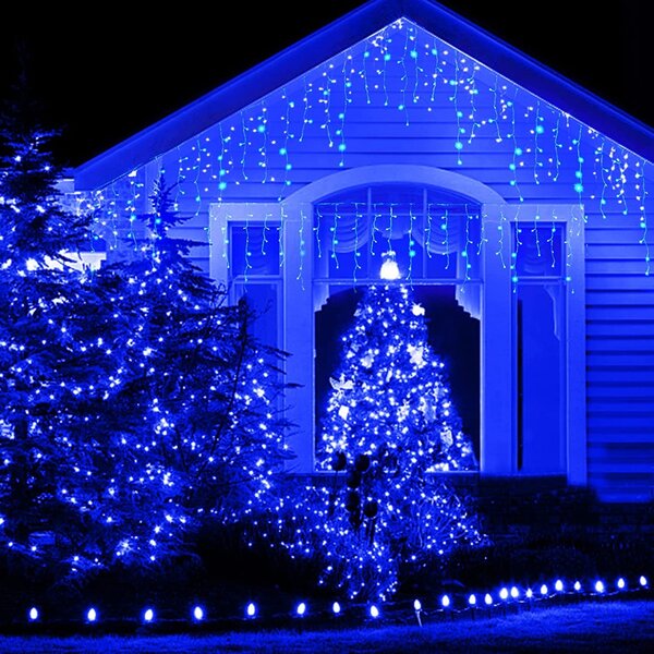 Instalatie pentru Craciun - Franjuri, cu LED-uri Tip Turturi, 12 metri - Albastru