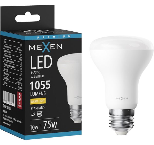 Mexen Nova, Bec LED E27, R63, 10W, Cald - 3000K, 1055 lm - L104-E27-1030-01