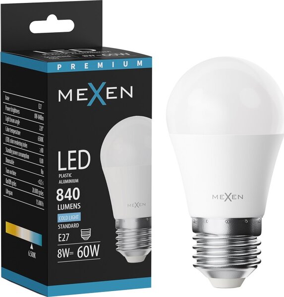 Mexen Nova, Bec LED E27, G45, 8W, rece - 6500K, 840 lm - L101-E27-0865-01