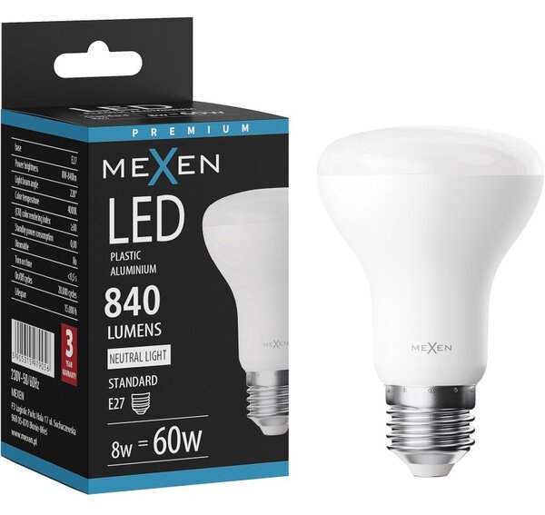 Mexen Nova, Bec LED E27, R63, 8W, Neutru - 4000K, 840 lm - L104-E27-0840-01