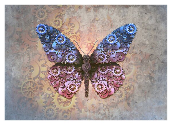 Tablou pe sticlă - Fluture steampunk (70x50 cm)