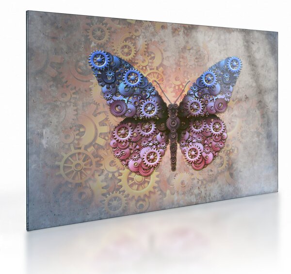 Tablou pe sticlă - Fluture steampunk (70x50 cm)