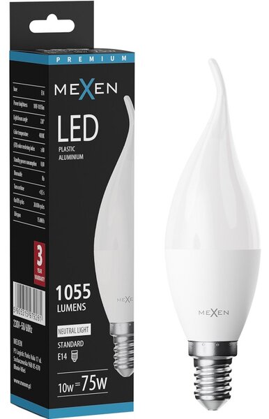 Mexen Nova, Bec LED cu flacără E14, C37, 10W, Cald - 3000K, 1055 lm - L106-E14-1030-01