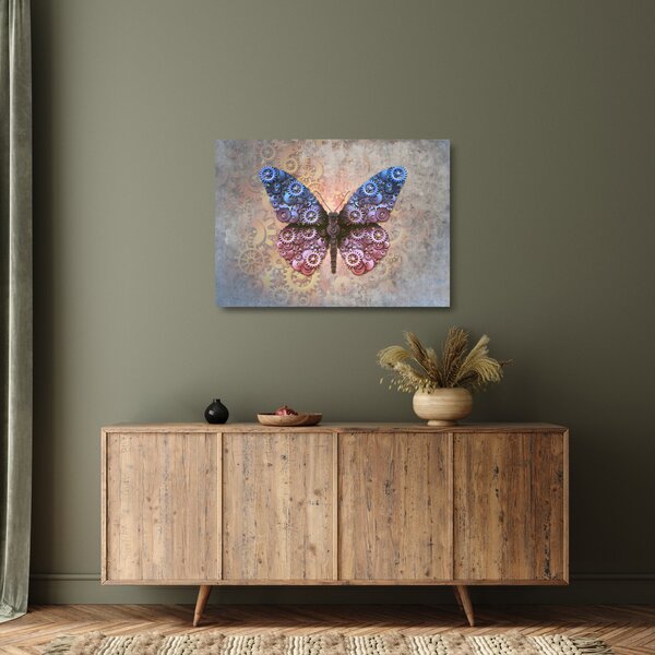 Tablou pe sticlă - Fluture steampunk (70x50 cm)