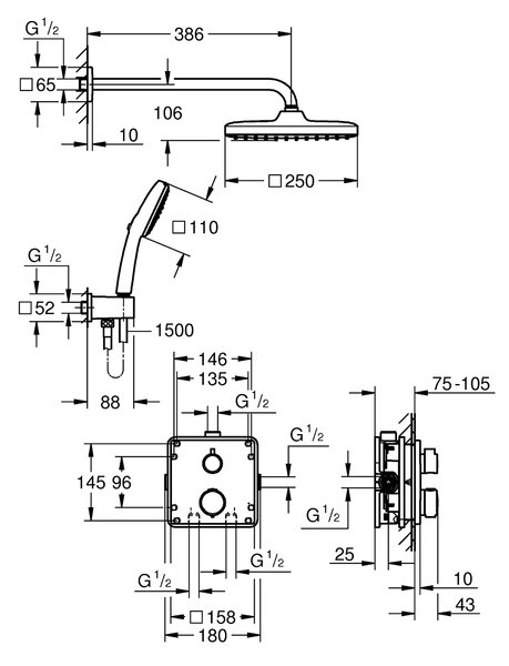 Grohe Vitalio Comfort set de duș ascuns cu termostat cu duș de ploaie negru 348822430
