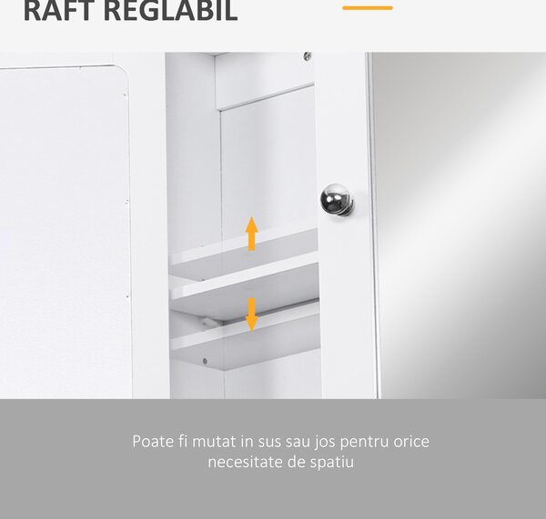HomCom Dulap de Baie cu Oglindă, Spațiu Depozitare, 56x13x58 cm, Design Modern, Alb | Aosom Romania