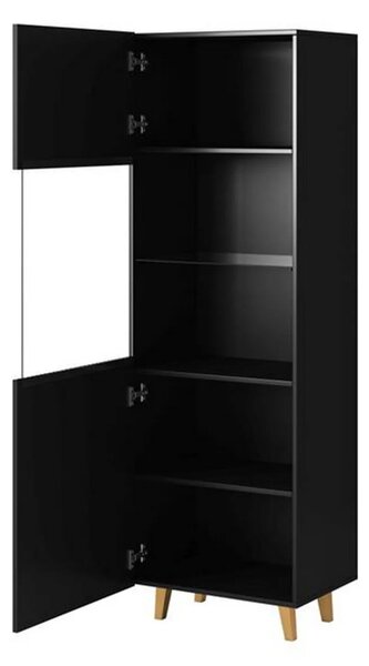 Vitrina PAFOS, negru, PAL laminat/sticla, 60x40x182 cm