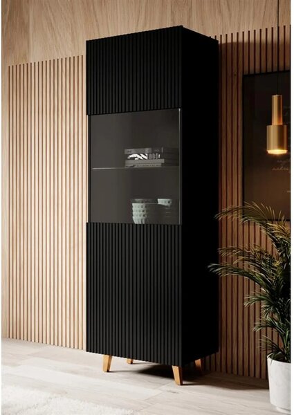 Vitrina PAFOS, negru, PAL laminat/sticla, 60x40x182 cm