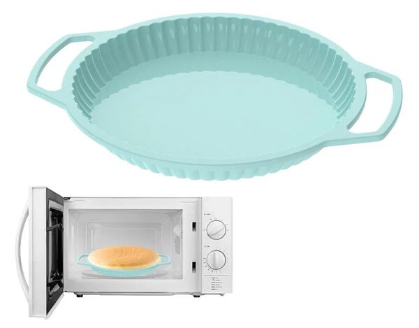 Formă din Silicon Rotundă pentru Copt – Tarte, Blaturi de Tort, Prăjituri și Alte Preparate, cu Mânere Întărite