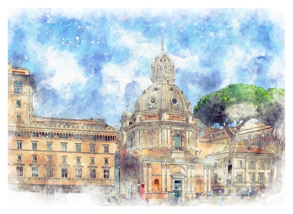 Tablou pe sticlă - Biserica Santa Maria di Loreto, Roma, Italia (70x50 cm)
