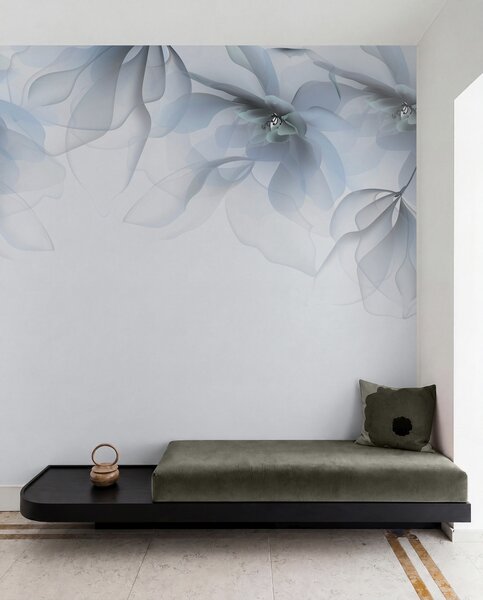Tapet flori mari translucide albastre pe partea de sus, Fototapet Flori, w02093v2 : Uwalls.ro